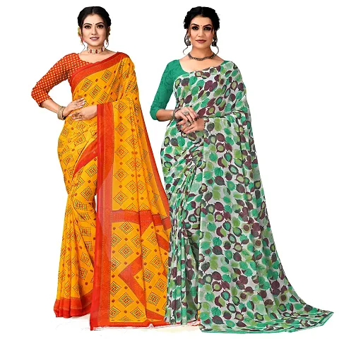 Women Fancy Georgette Saree with Blouse piece (Pack Of 2)