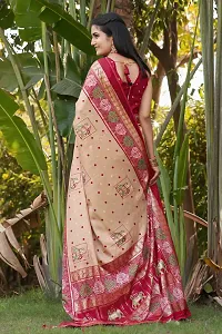 Beautiful Beige Dola Silk Foil Print Women Saree with Blouse piece-thumb1