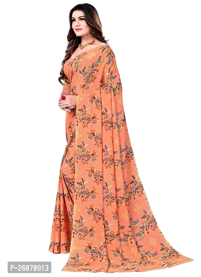 Elegant Orange Georgette Printed Saree with Blouse piece-thumb0