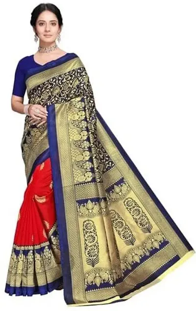 Art Silk Half and Half Self Pattern Sarees With Blouse Piece