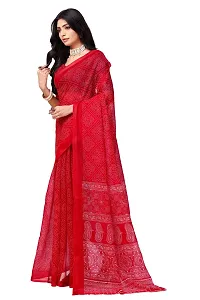 Beautiful Red Net Printed Saree With Blouse Piece For Women-thumb1