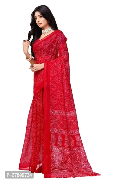 Beautiful Red Net Printed Saree With Blouse Piece For Women-thumb2