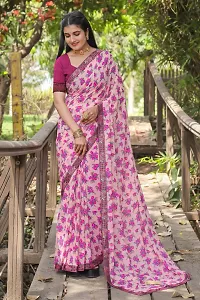 Beautiful Pink Georgette Printed Women Saree with Blouse piece-thumb1