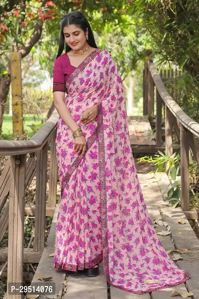 Beautiful Pink Georgette Printed Women Saree with Blouse piece-thumb2