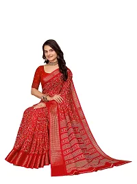 Beautiful Red Dola Silk Foil Print Women Saree with Blouse piece-thumb2