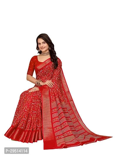 Beautiful Red Dola Silk Foil Print Women Saree with Blouse piece-thumb3