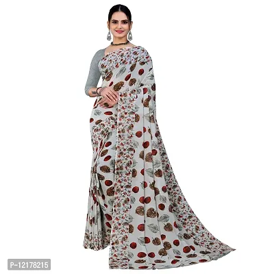 Stylish Georgette White Printed Saree with Blouse piece