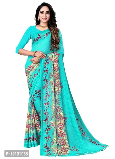 Stylish Georgette Blue Printed Saree with Blouse piece For Women-thumb0