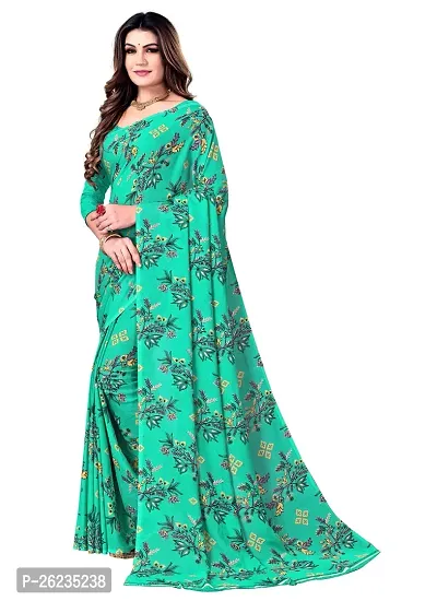 Elegant Teal Georgette Saree with Blouse piece For Women-thumb0