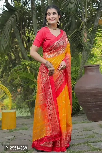 Beautiful Yellow Kota Doria Woven Design Women Saree with Blouse piece-thumb3