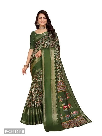 Beautiful Green Dola Silk Foil Print Women Saree with Blouse piece