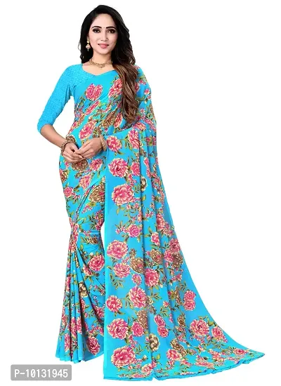 Trendy Georgette Printed Saree With Blouse Piece For Women-thumb0