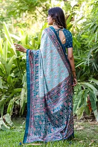 Beautiful Blue Dola Silk Foil Print Women Saree with Blouse piece-thumb1