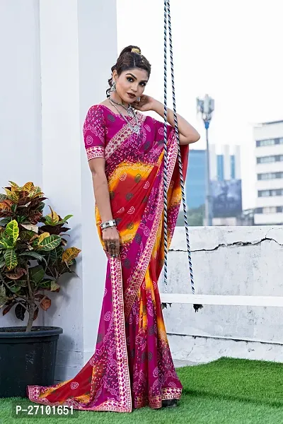 Stylish Georgette Pink Printed Saree with Blouse piece For Women-thumb3