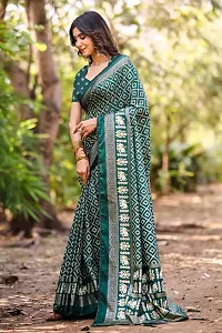 Beautiful Green Dola Silk Foil Print Women Saree with Blouse piece-thumb2