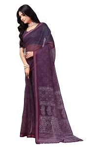 Beautiful Purple Net Printed Saree With Blouse Piece For Women-thumb1