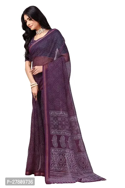 Beautiful Purple Net Printed Saree With Blouse Piece For Women-thumb2