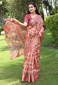 Beautiful Peach Cotton Silk Printed Women Saree with Blouse piece-thumb2