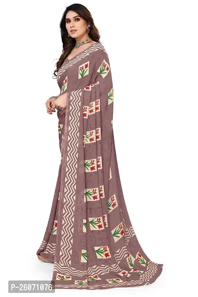 Elegant Brown Georgette Printed Saree with Blouse piece-thumb0