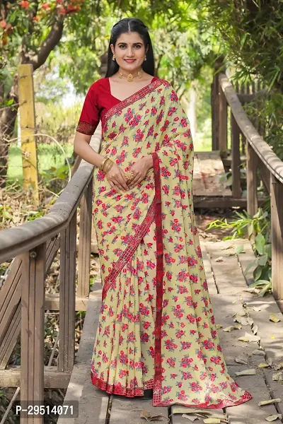 Beautiful Beige Georgette Printed Women Saree with Blouse piece-thumb0