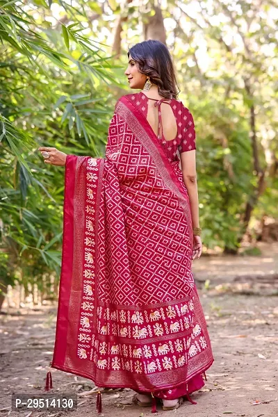 Beautiful Pink Dola Silk Foil Print Women Saree with Blouse piece-thumb2