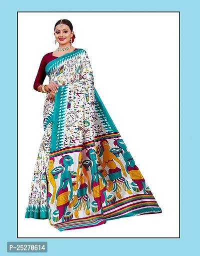 Elegant Blue Art Silk Printed Saree with Blouse piece-thumb0