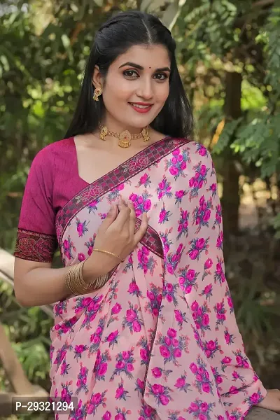 Stylish Pink Georgette Saree With Blouse Piece For Women-thumb3