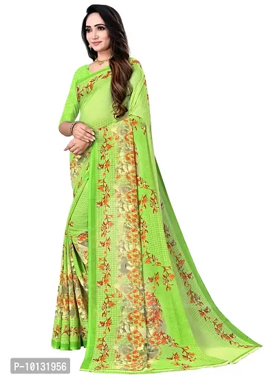 Stylish Georgette Green Printed Saree with Blouse piece For Women-thumb3