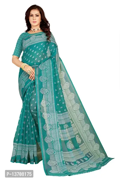 Women Fancy Chanderi Printed Saree with Blouse piece