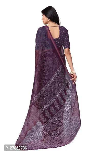 Beautiful Purple Net Printed Saree With Blouse Piece For Women-thumb3