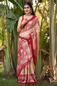 Beautiful Beige Dola Silk Foil Print Women Saree with Blouse piece-thumb3