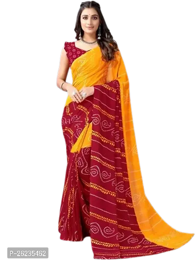 Elegant Yellow Georgette Saree with Blouse piece For Women-thumb0