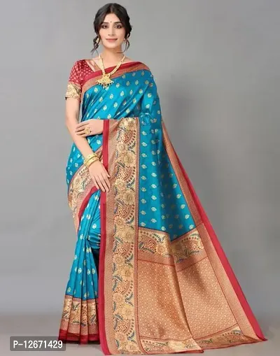 Trendy Rama Blue Mysore Silk Printed Saree With Blouse Piece For Women-thumb0