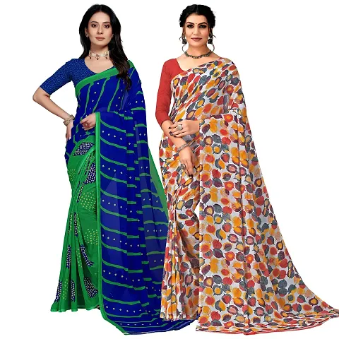 Women Fancy Georgette Saree with Blouse piece (Pack Of 2)