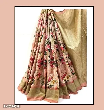 Elegant Peach Art Silk Printed Saree with Blouse piece