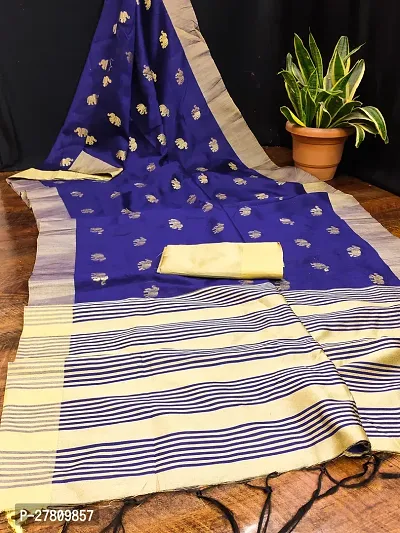 Beautiful Blue Jaqcard  Woven Design Saree With Blouse Piece For Women