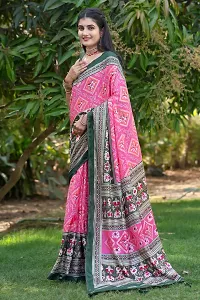 Beautiful Pink Dola Silk Foil Print Women Saree with Blouse piece-thumb3