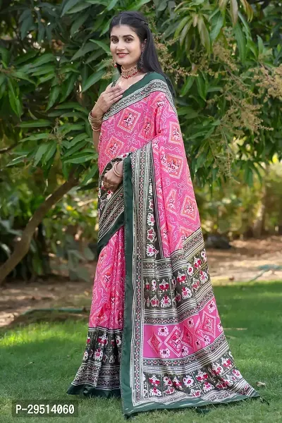 Beautiful Pink Dola Silk Foil Print Women Saree with Blouse piece-thumb4