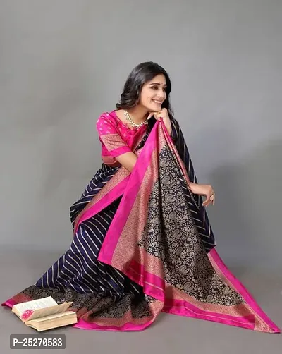 Elegant Navy Blue Art Silk Printed Saree with Blouse piece