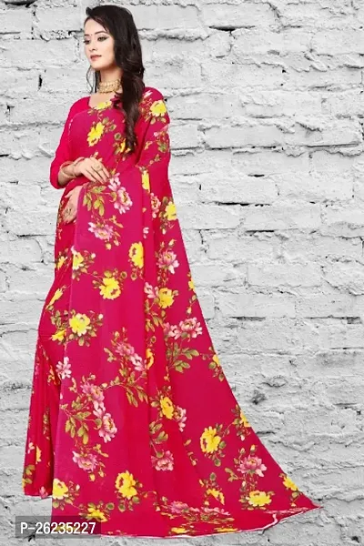 Elegant Pink Georgette Saree with Blouse piece For Women