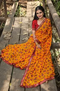 Beautiful Orange Georgette Printed Women Saree with Blouse piece-thumb2