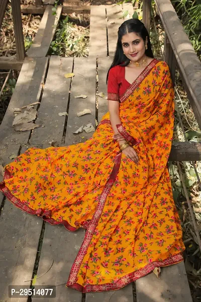 Beautiful Orange Georgette Printed Women Saree with Blouse piece-thumb3