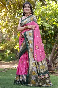 Beautiful Pink Dola Silk Foil Print Women Saree with Blouse piece-thumb2