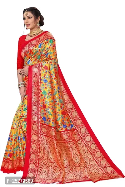 Elegant Red Art Silk Printed Saree with Blouse piece-thumb0