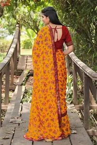 Beautiful Orange Georgette Printed Women Saree with Blouse piece-thumb1