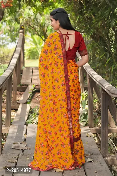 Beautiful Orange Georgette Printed Women Saree with Blouse piece-thumb2