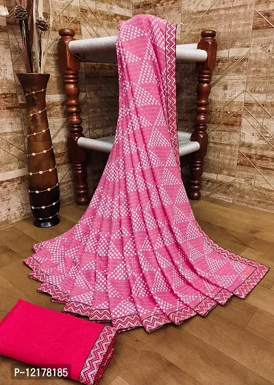 Stylish Georgette Pink Printed Saree with Blouse piece