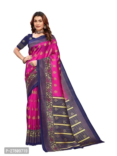 Beautiful Pink Art Silk Printed Saree With Blouse Piece For Women