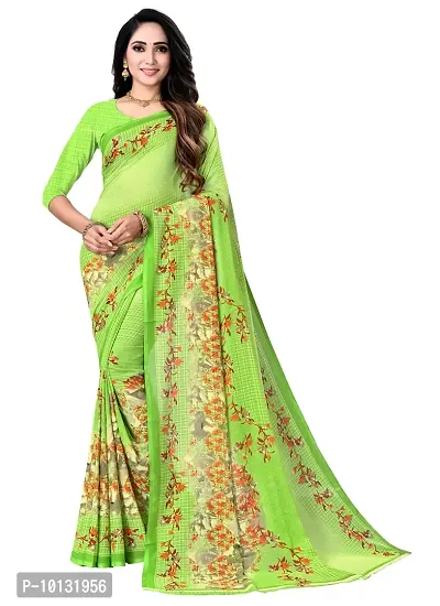 Stylish Georgette Green Printed Saree with Blouse piece For Women