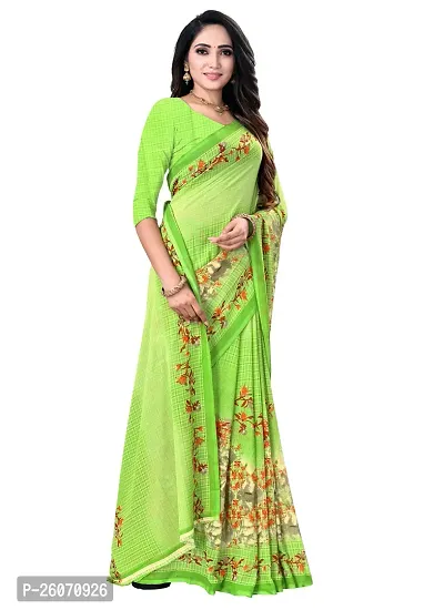 Elegant Green Georgette Printed Saree with Blouse piece